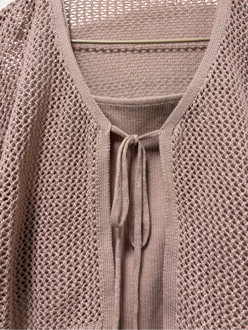 INGNI Dusty Rose Open-Knit Tie-Front Cropped Cardigan - Picture 3 of 6